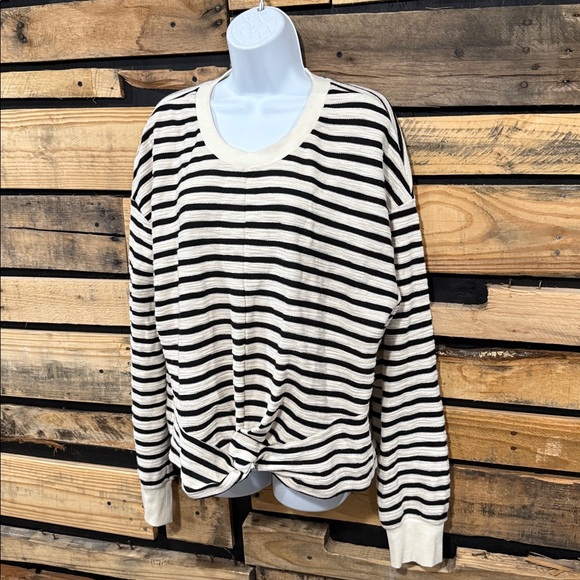 EVEREVE Noah Stripe Textured Sweatshirt Black/Ivory Women’s Size Large‎ - Picture 4 of 8